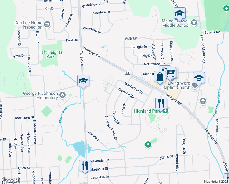 map of restaurants, bars, coffee shops, grocery stores, and more near 1019 Forest Road in Endicott