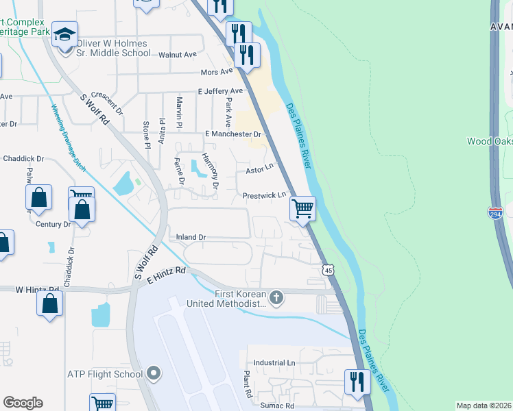 map of restaurants, bars, coffee shops, grocery stores, and more near 660 Mill Circle in Wheeling