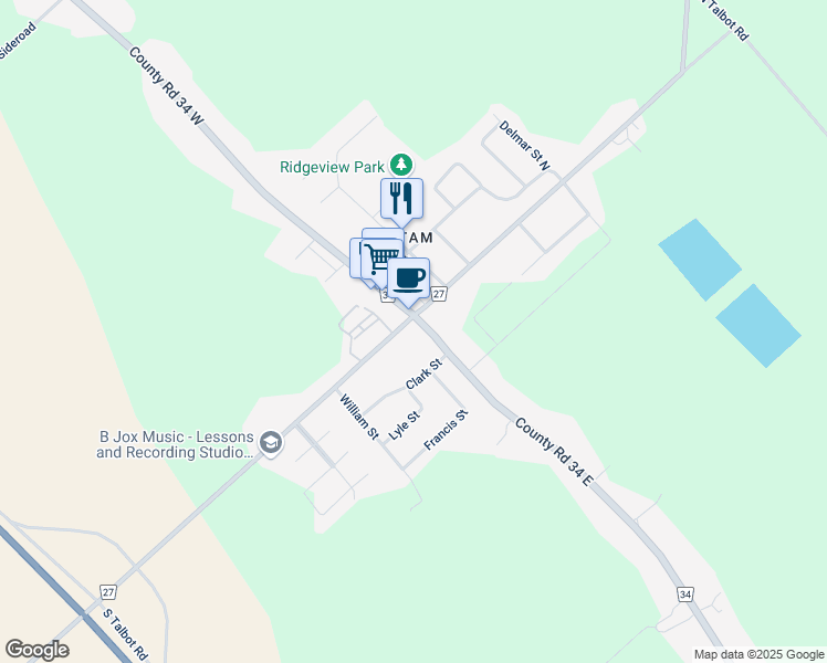map of restaurants, bars, coffee shops, grocery stores, and more near 100 County Road 34 in Kingsville