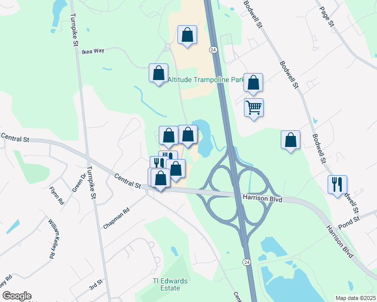 map of restaurants, bars, coffee shops, grocery stores, and more near 20 Stockwell Drive in Avon