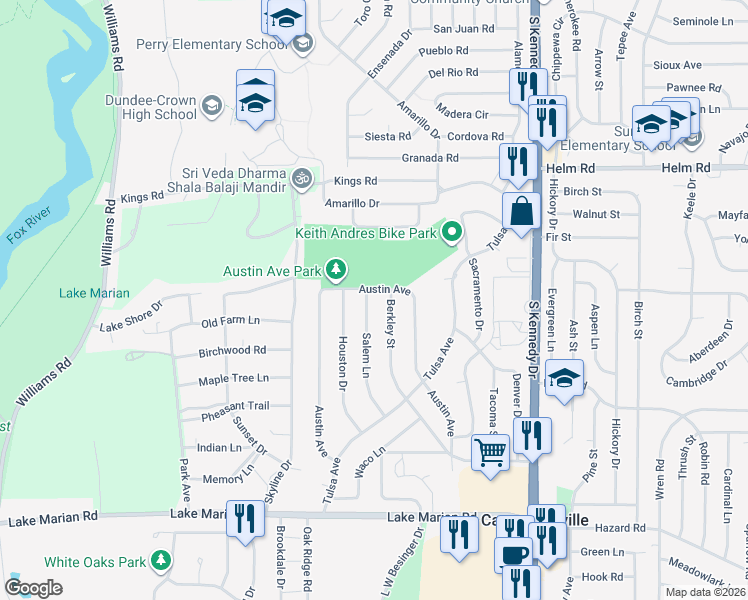 map of restaurants, bars, coffee shops, grocery stores, and more near 980 Berkley Street in Carpentersville