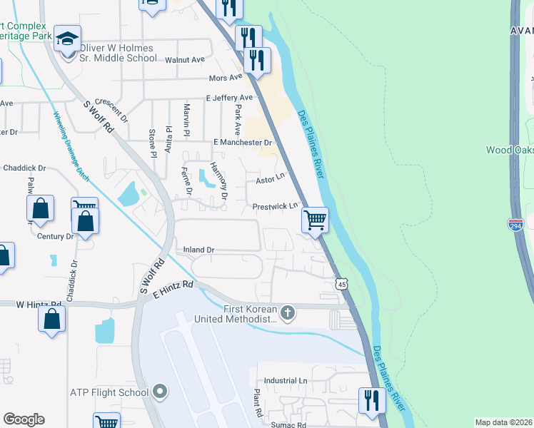 map of restaurants, bars, coffee shops, grocery stores, and more near 660 Mill Circle in Wheeling