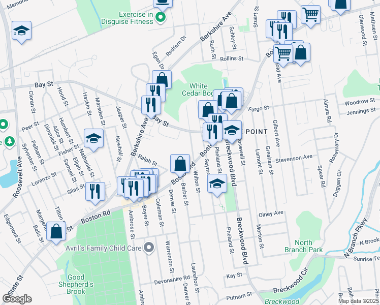 map of restaurants, bars, coffee shops, grocery stores, and more near 49 Leitch Street in Springfield