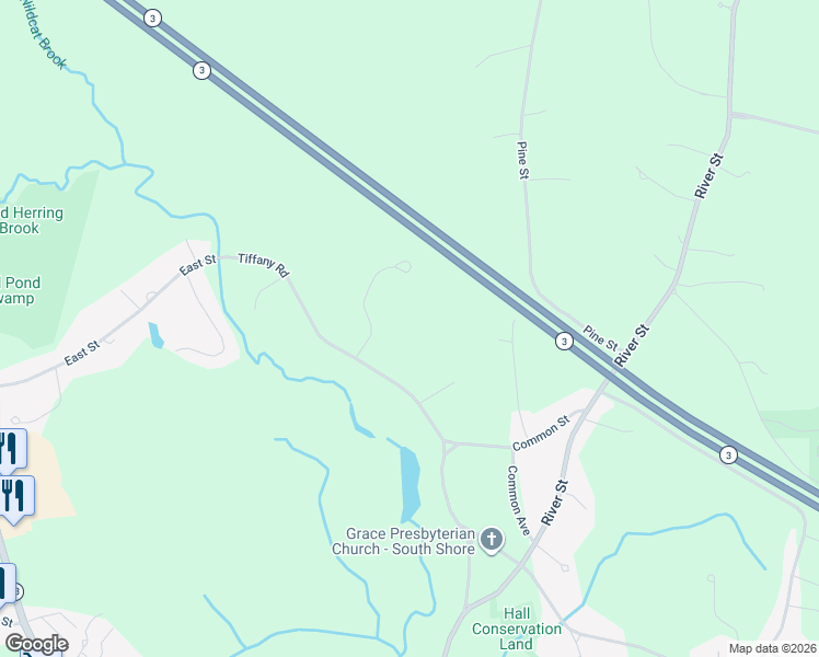 map of restaurants, bars, coffee shops, grocery stores, and more near 126 Tiffany Road in Norwell