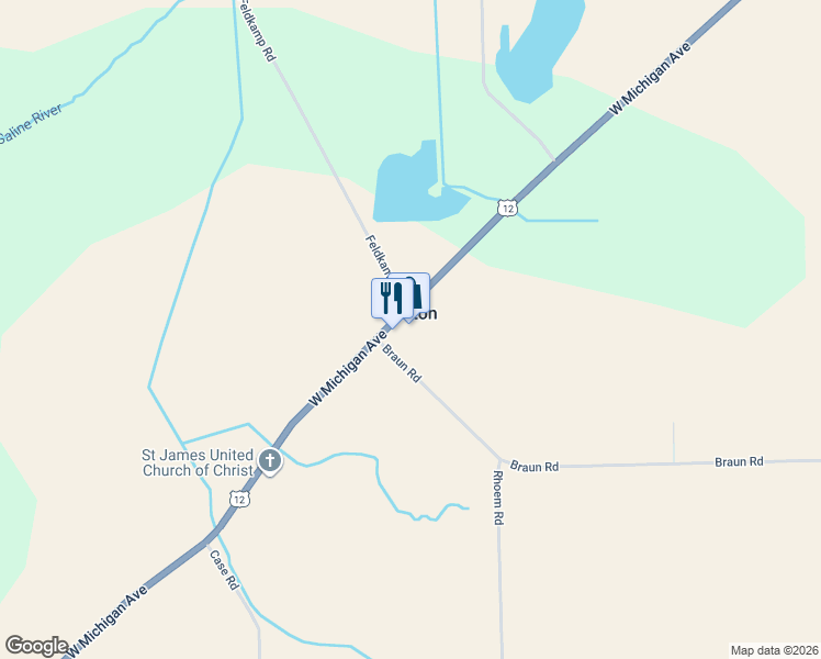 map of restaurants, bars, coffee shops, grocery stores, and more near 10645 West Michigan Avenue in Saline