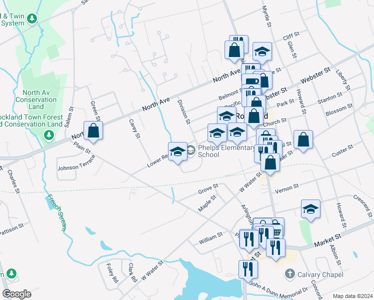 map of restaurants, bars, coffee shops, grocery stores, and more near 159 Reed Street in Rockland