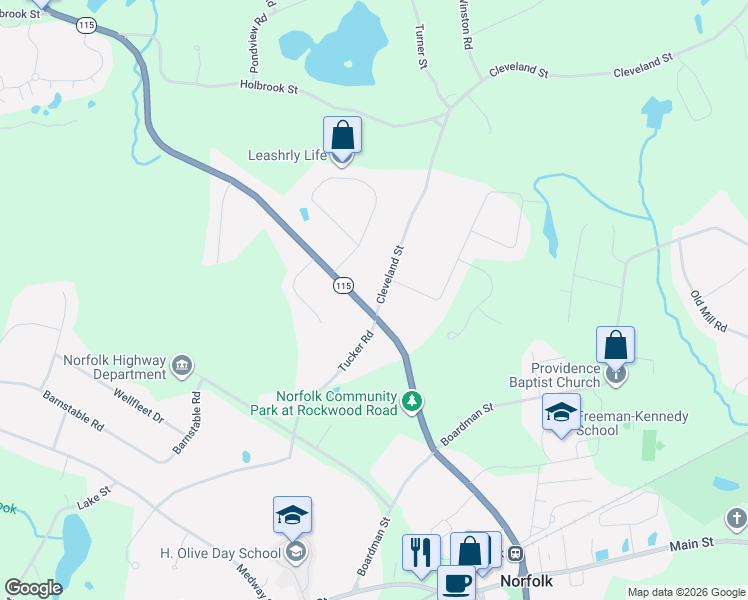 map of restaurants, bars, coffee shops, grocery stores, and more near 5 Cleveland Street in Norfolk