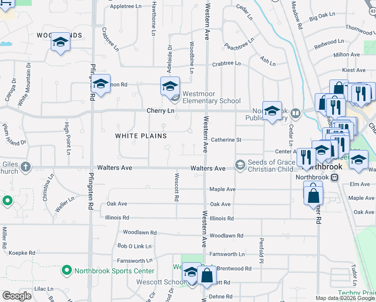 map of restaurants, bars, coffee shops, grocery stores, and more near 1353 Northmoor Court in Northbrook