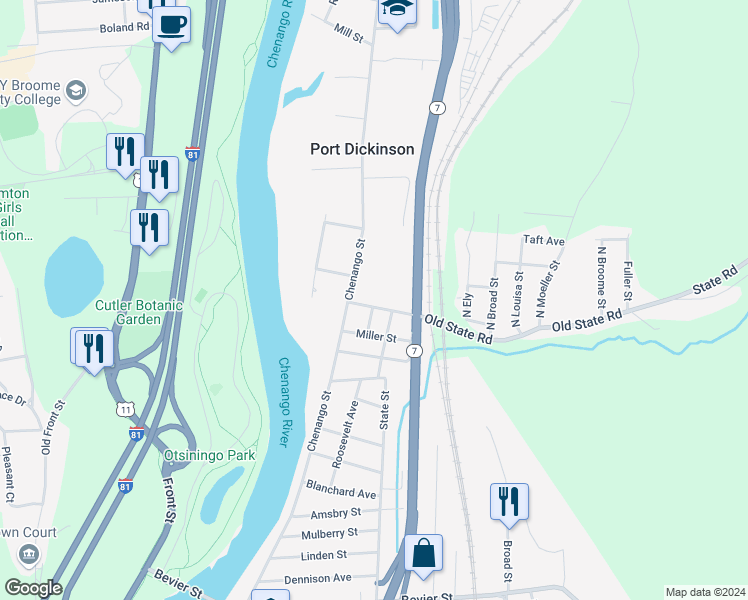 map of restaurants, bars, coffee shops, grocery stores, and more near 680 Chenango St in Binghamton