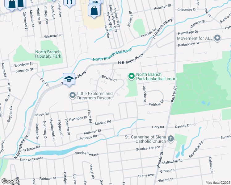 map of restaurants, bars, coffee shops, grocery stores, and more near 351 Beacon Circle in Springfield