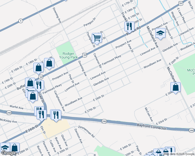 map of restaurants, bars, coffee shops, grocery stores, and more near 1846-1852 Linwood Avenue in Erie