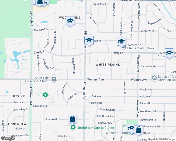 map of restaurants, bars, coffee shops, grocery stores, and more near 1331 Pfingsten Road in Northbrook