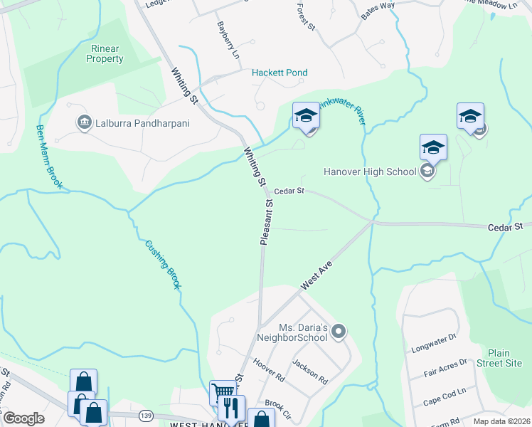 map of restaurants, bars, coffee shops, grocery stores, and more near 298 Pleasant Street in Hanover