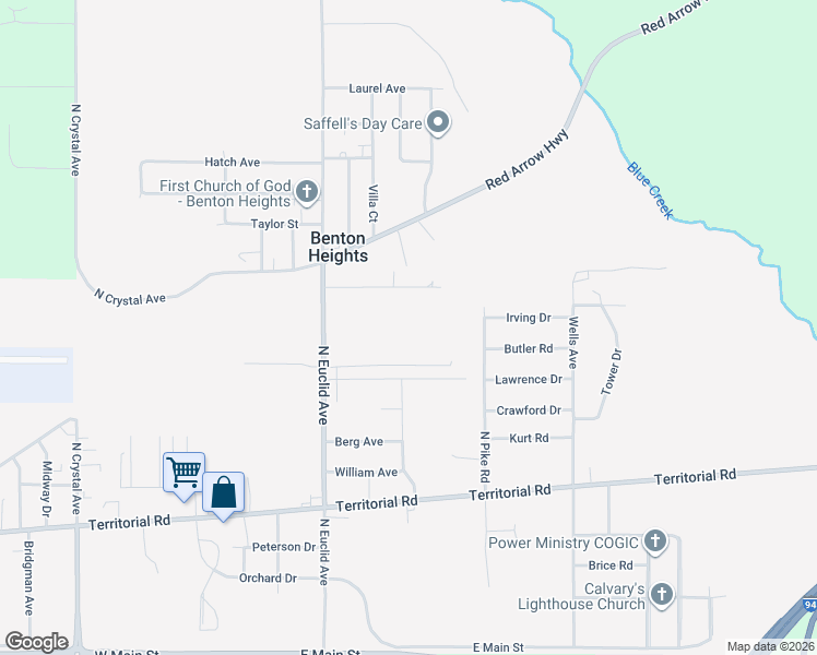 map of restaurants, bars, coffee shops, grocery stores, and more near 2232 Irving Drive in Benton Harbor