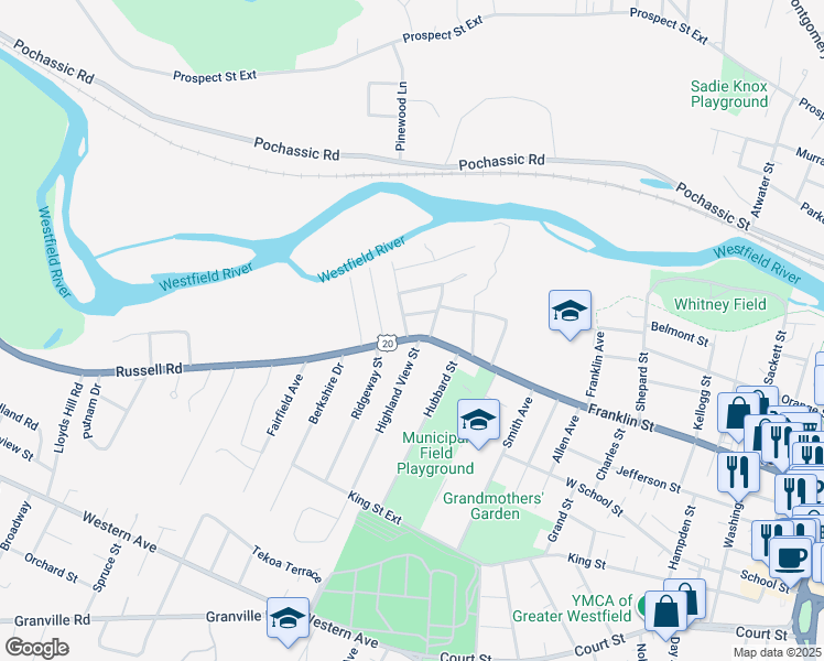 map of restaurants, bars, coffee shops, grocery stores, and more near 6 Congress Street in Westfield