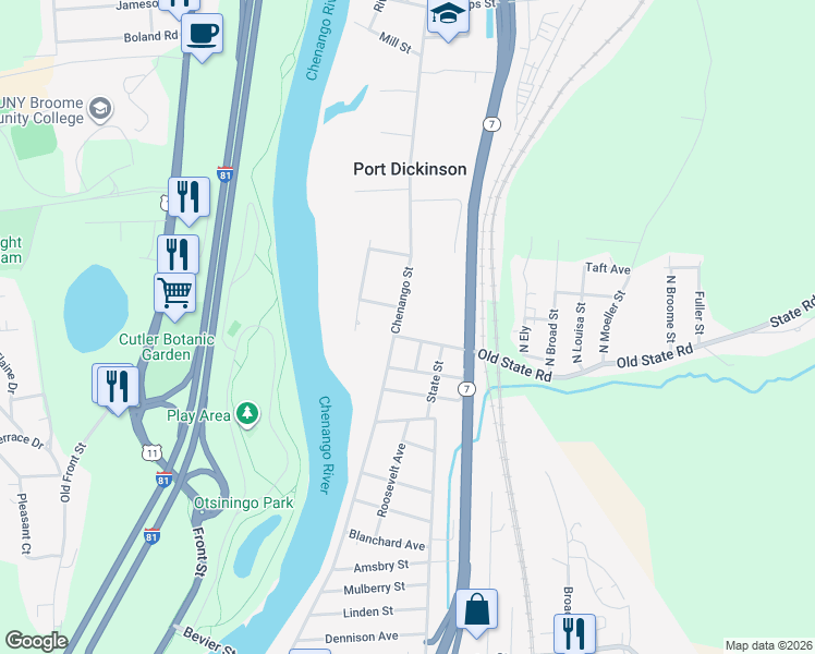 map of restaurants, bars, coffee shops, grocery stores, and more near 681 Chenango Street in Binghamton