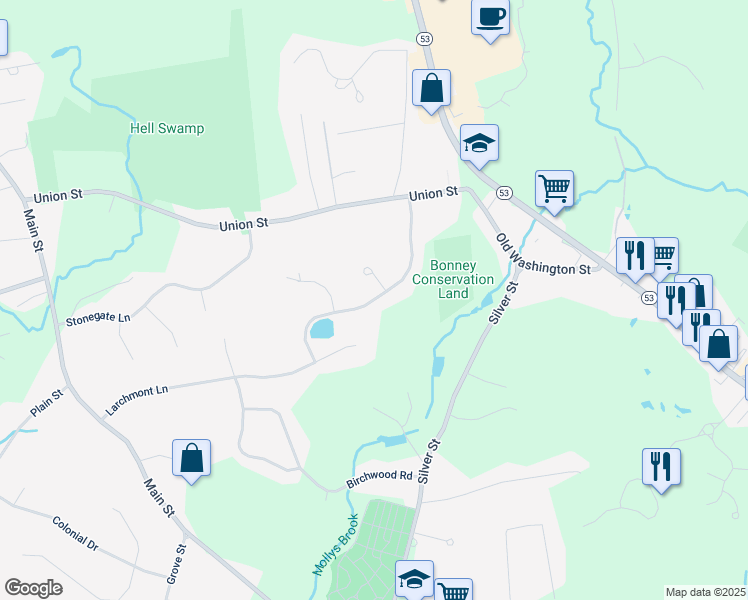 map of restaurants, bars, coffee shops, grocery stores, and more near 127 Hearthstone Way in Hanover
