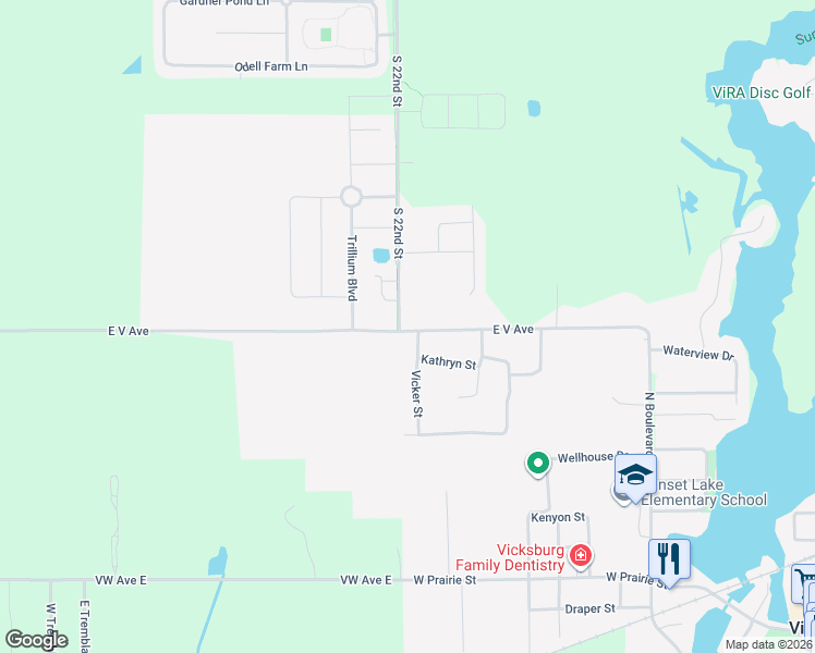 map of restaurants, bars, coffee shops, grocery stores, and more near 3275 East V Avenue in Vicksburg