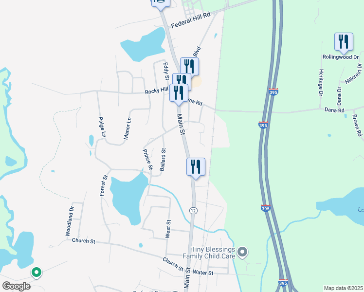 map of restaurants, bars, coffee shops, grocery stores, and more near 427 Main Street in Oxford