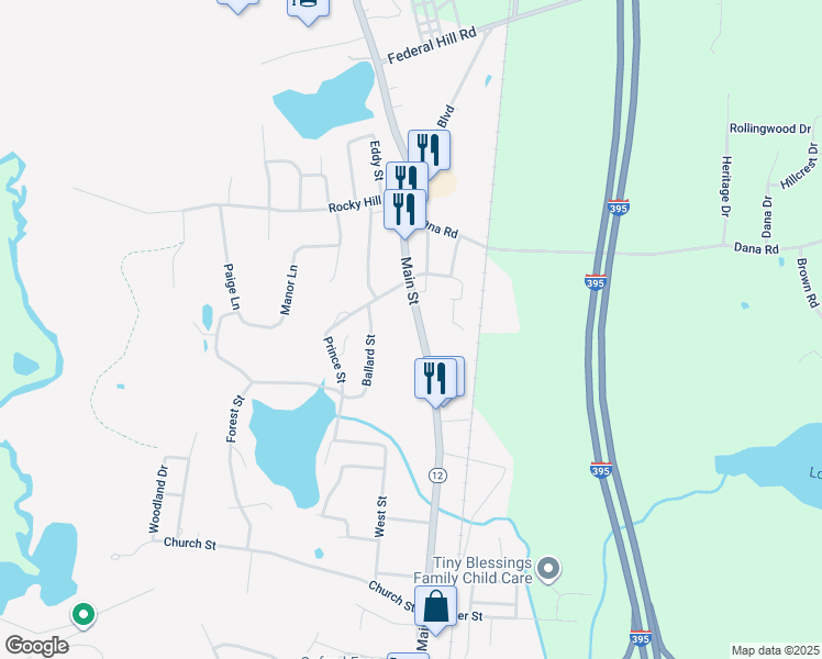 map of restaurants, bars, coffee shops, grocery stores, and more near 427 Main Street in Oxford