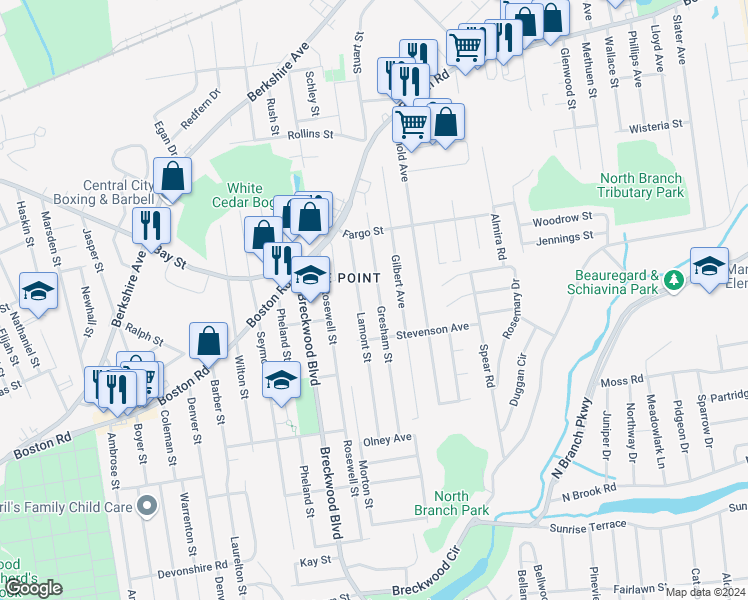 map of restaurants, bars, coffee shops, grocery stores, and more near 132 Gresham Street in Springfield