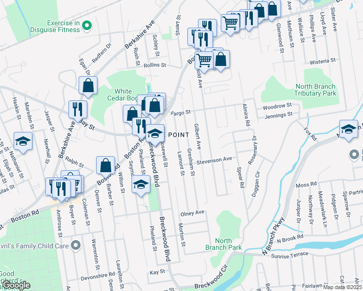 map of restaurants, bars, coffee shops, grocery stores, and more near 132 Gresham Street in Springfield