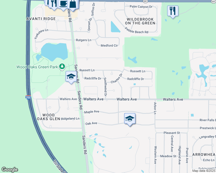 map of restaurants, bars, coffee shops, grocery stores, and more near 1314 Southwind Drive in Northbrook