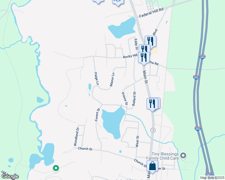 map of restaurants, bars, coffee shops, grocery stores, and more near 17 Manor Lane in Oxford