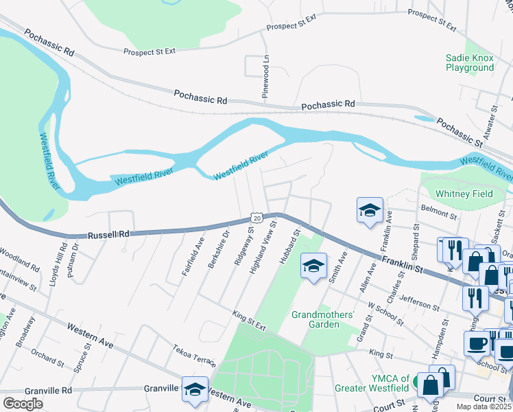 map of restaurants, bars, coffee shops, grocery stores, and more near 15 Stratfield Avenue in Westfield