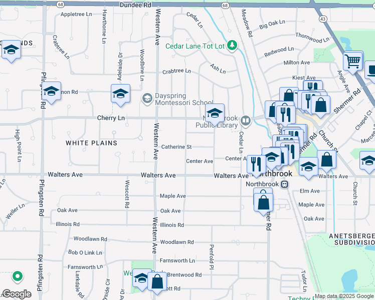 map of restaurants, bars, coffee shops, grocery stores, and more near 2231 Catherine Street in Northbrook
