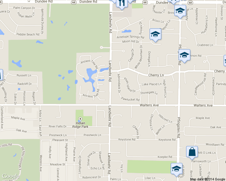 map of restaurants, bars, coffee shops, grocery stores, and more near 1313 Landwehr Road in Northbrook