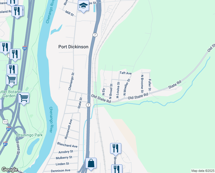 map of restaurants, bars, coffee shops, grocery stores, and more near Macomber St in Broome