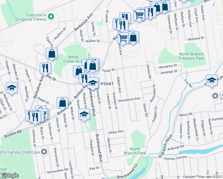 map of restaurants, bars, coffee shops, grocery stores, and more near 132 Gresham Street in Springfield