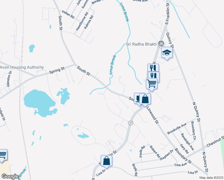 map of restaurants, bars, coffee shops, grocery stores, and more near 91 South Street in Holbrook