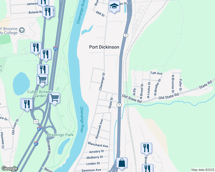 map of restaurants, bars, coffee shops, grocery stores, and more near 680 Chenango Street in Binghamton
