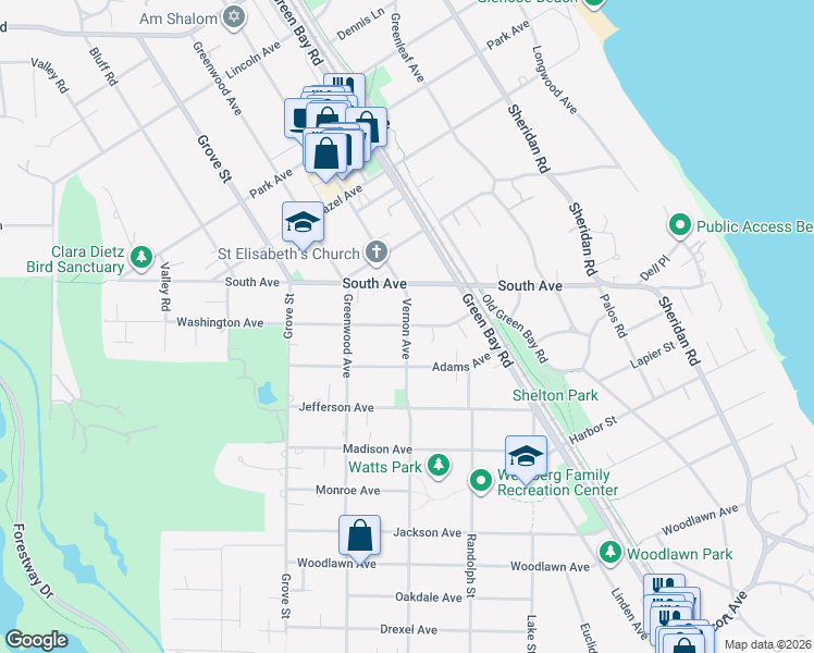 map of restaurants, bars, coffee shops, grocery stores, and more near 370 Washington Avenue in Glencoe