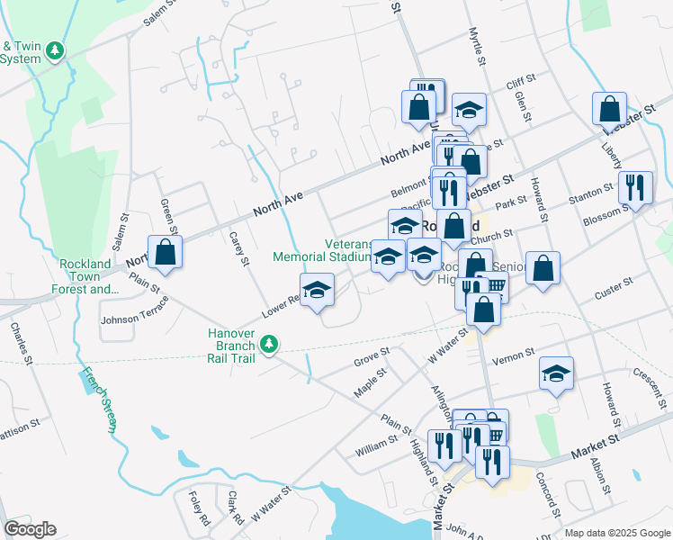 map of restaurants, bars, coffee shops, grocery stores, and more near 159 Reed Street in Rockland