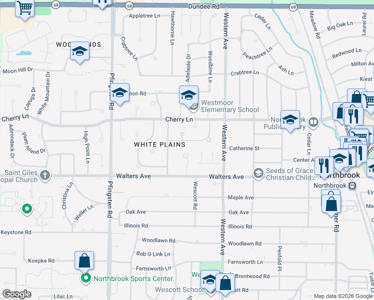 map of restaurants, bars, coffee shops, grocery stores, and more near 1311 Brookside Lane in Northbrook