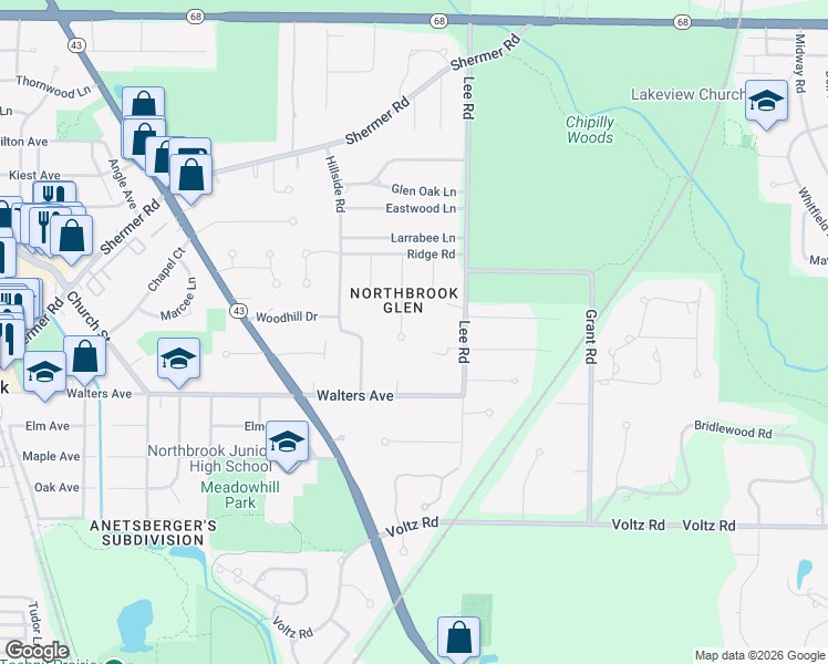 map of restaurants, bars, coffee shops, grocery stores, and more near 1311 Wendy Drive in Northbrook