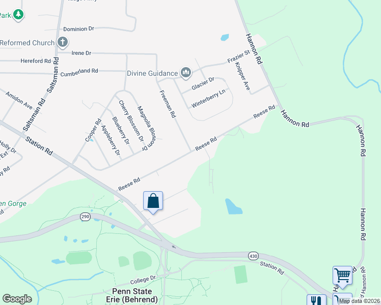 map of restaurants, bars, coffee shops, grocery stores, and more near 4821 Reese Rd in Erie