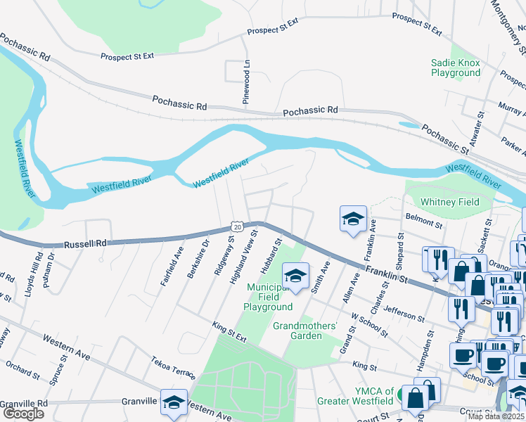 map of restaurants, bars, coffee shops, grocery stores, and more near 6 Congress Street in Westfield