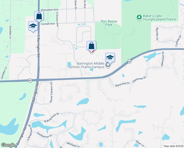 map of restaurants, bars, coffee shops, grocery stores, and more near 529 Pershing Court in Barrington