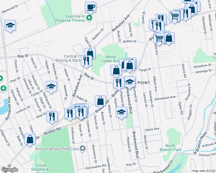 map of restaurants, bars, coffee shops, grocery stores, and more near 49 Leitch Street in Springfield