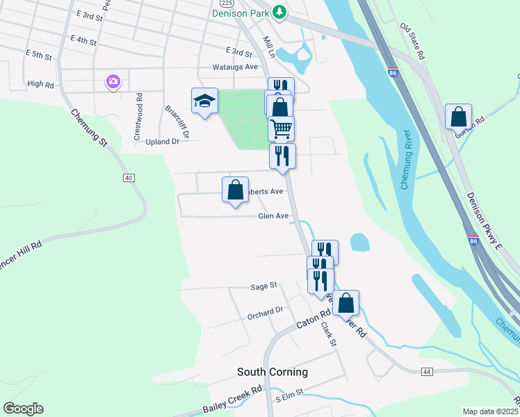 map of restaurants, bars, coffee shops, grocery stores, and more near 16 Glen Avenue in South Corning