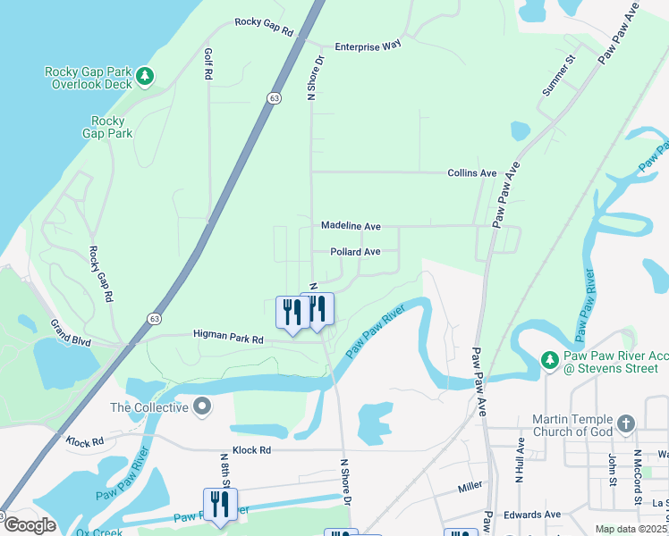 map of restaurants, bars, coffee shops, grocery stores, and more near 805 Etta Street in Benton Harbor