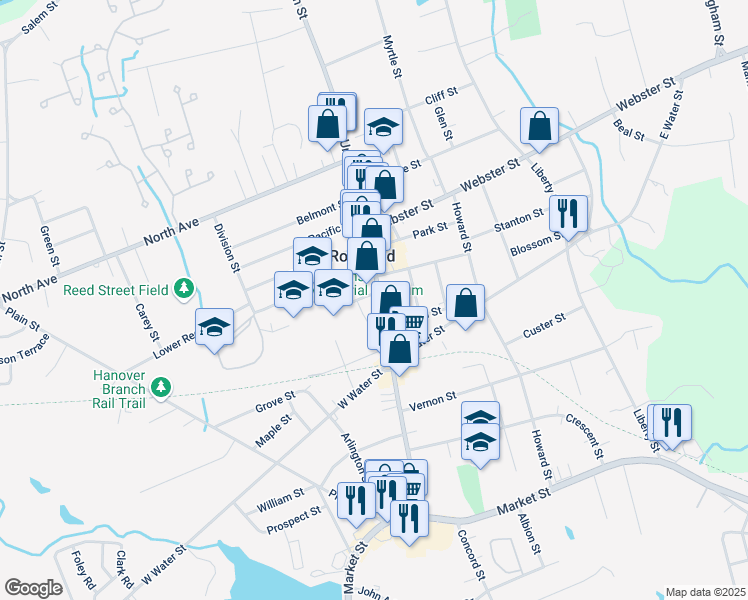 map of restaurants, bars, coffee shops, grocery stores, and more near 258 Union Street in Rockland