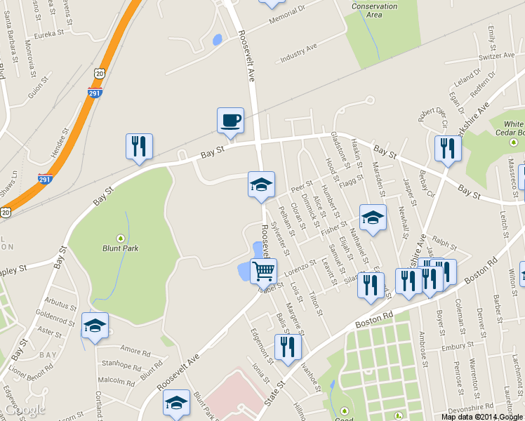 map of restaurants, bars, coffee shops, grocery stores, and more near 1778 Roosevelt Avenue in Springfield