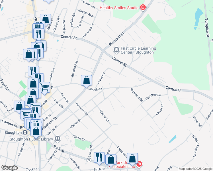 map of restaurants, bars, coffee shops, grocery stores, and more near 295 Lincoln Street in Stoughton