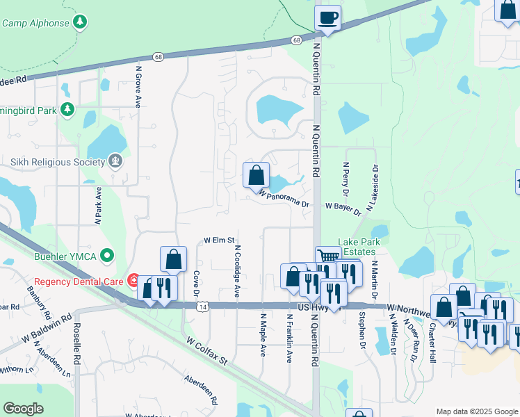 map of restaurants, bars, coffee shops, grocery stores, and more near 1024 North Glenview Court in Palatine