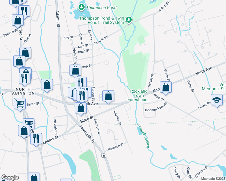 map of restaurants, bars, coffee shops, grocery stores, and more near 380 North Avenue in Abington